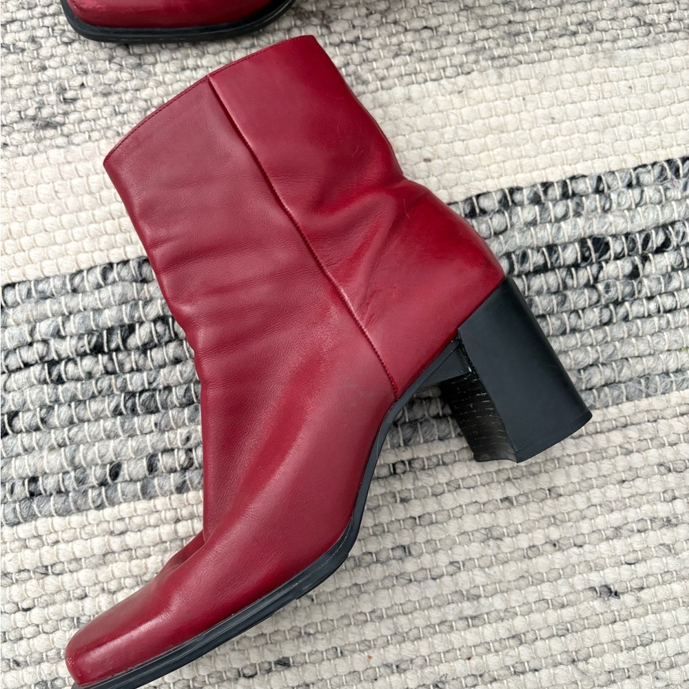Red Leather Ankle Boots